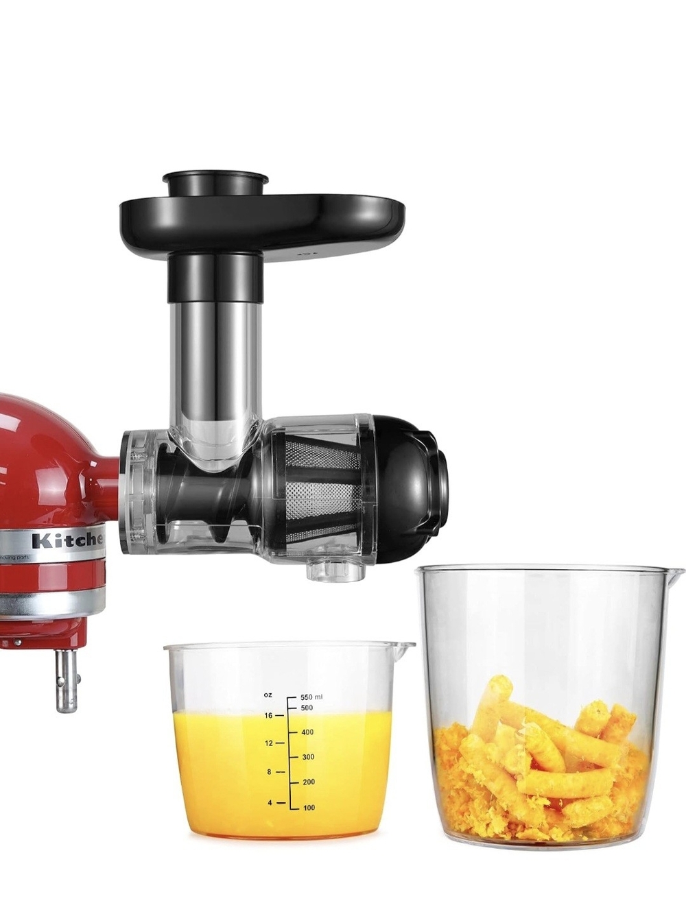 Masticating juicer attachment designed to mount onto a kitchen stand mixer